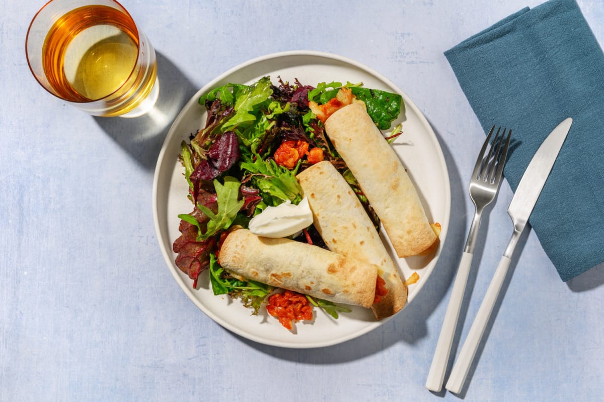 Quick Cheesy Harissa Chickpea and Chorizo Taquitos