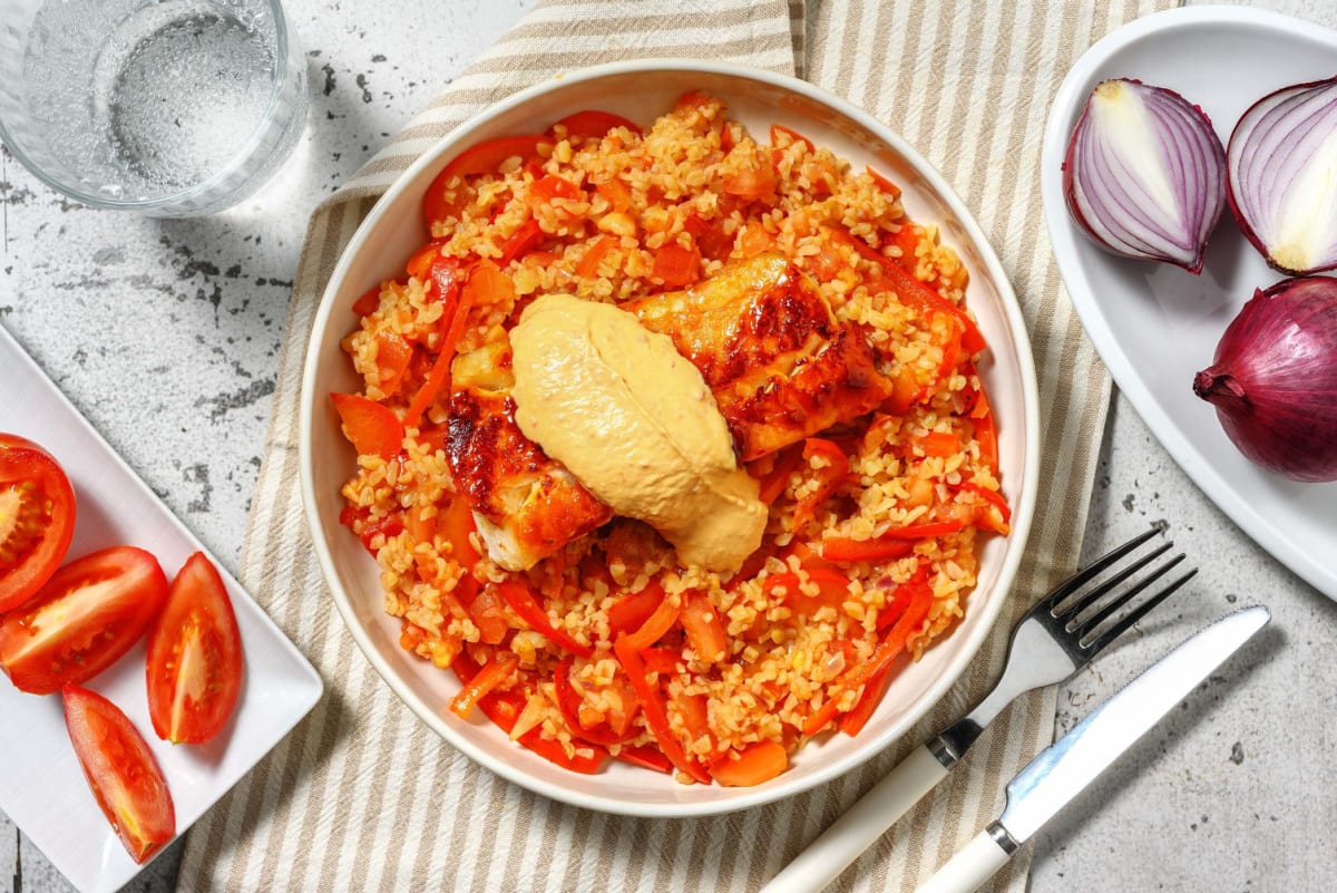 Gebakken kabeljauwfilet met Mediterraanse bulgur