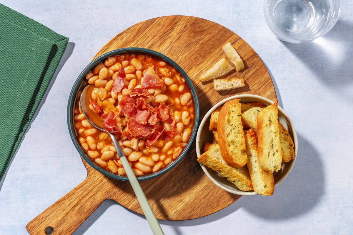 Guiso castellano de alubias y jamón serrano