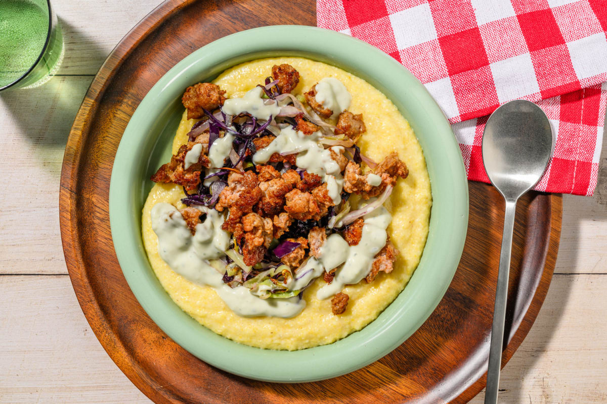 Polenta al Gorgonzola Dop e carne