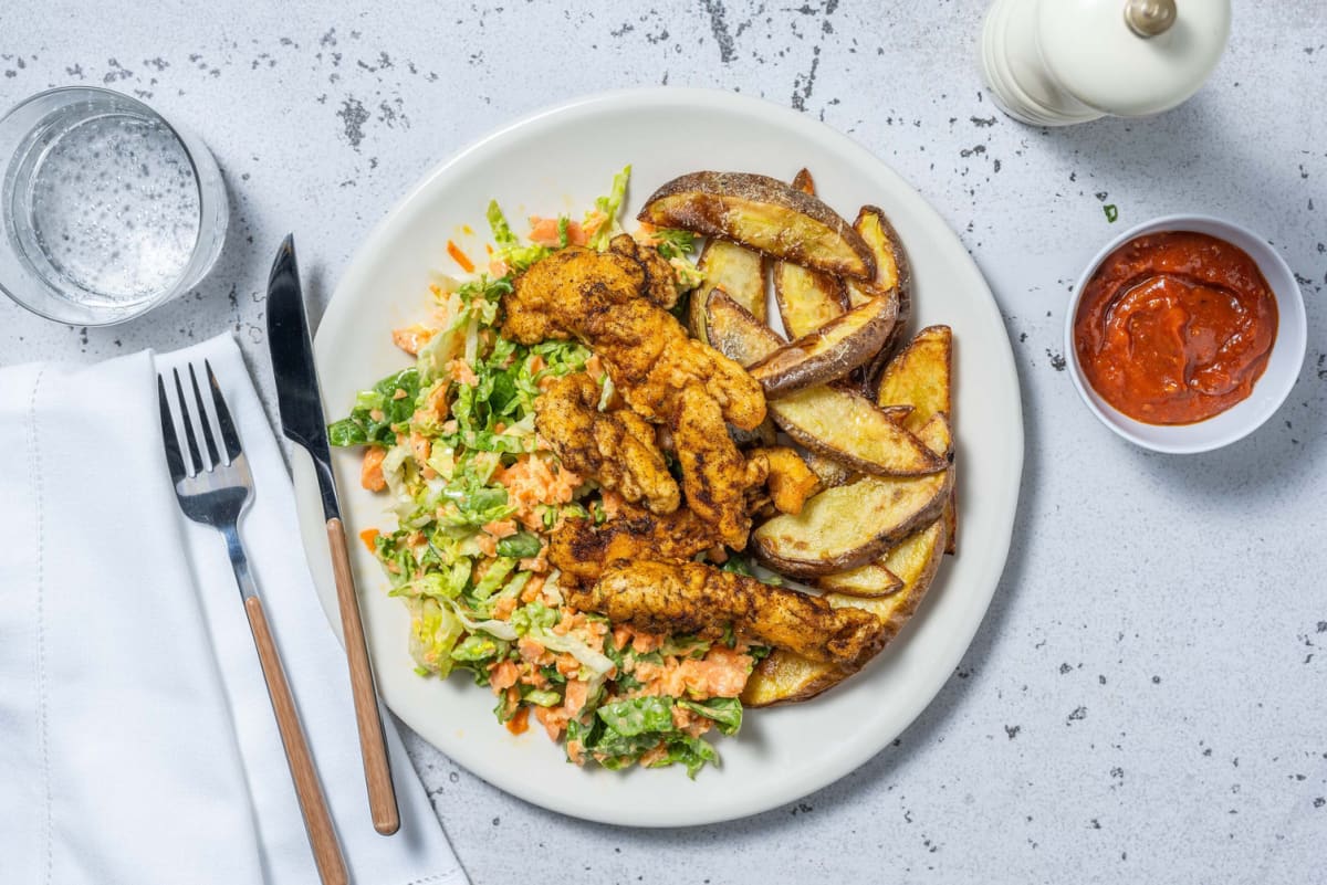 Würzige Hähnchenstrips mit Karotten-Slaw