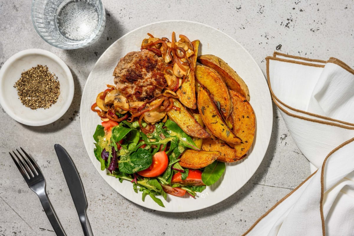 Burger et  pommes de terre sautées