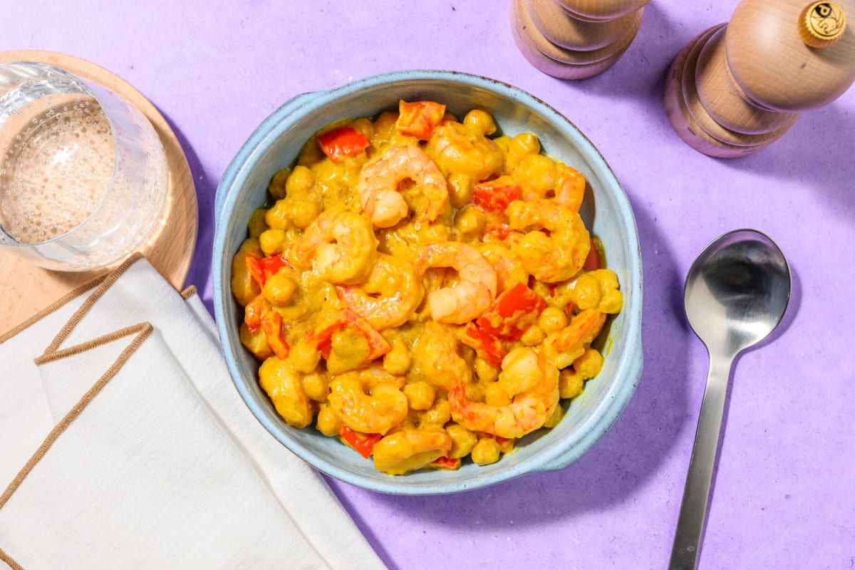 Curry de langostinos con mantequilla de cacahuete