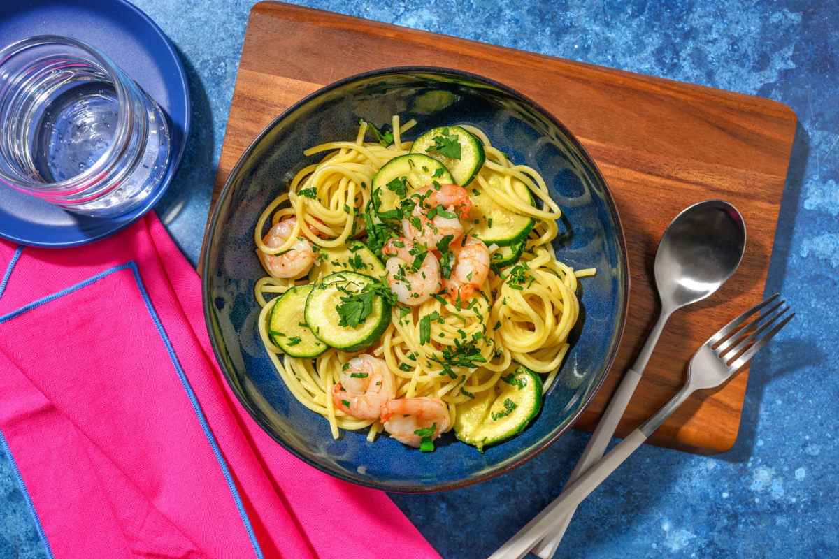 Spaghetti aglio & olio aux crevettes 