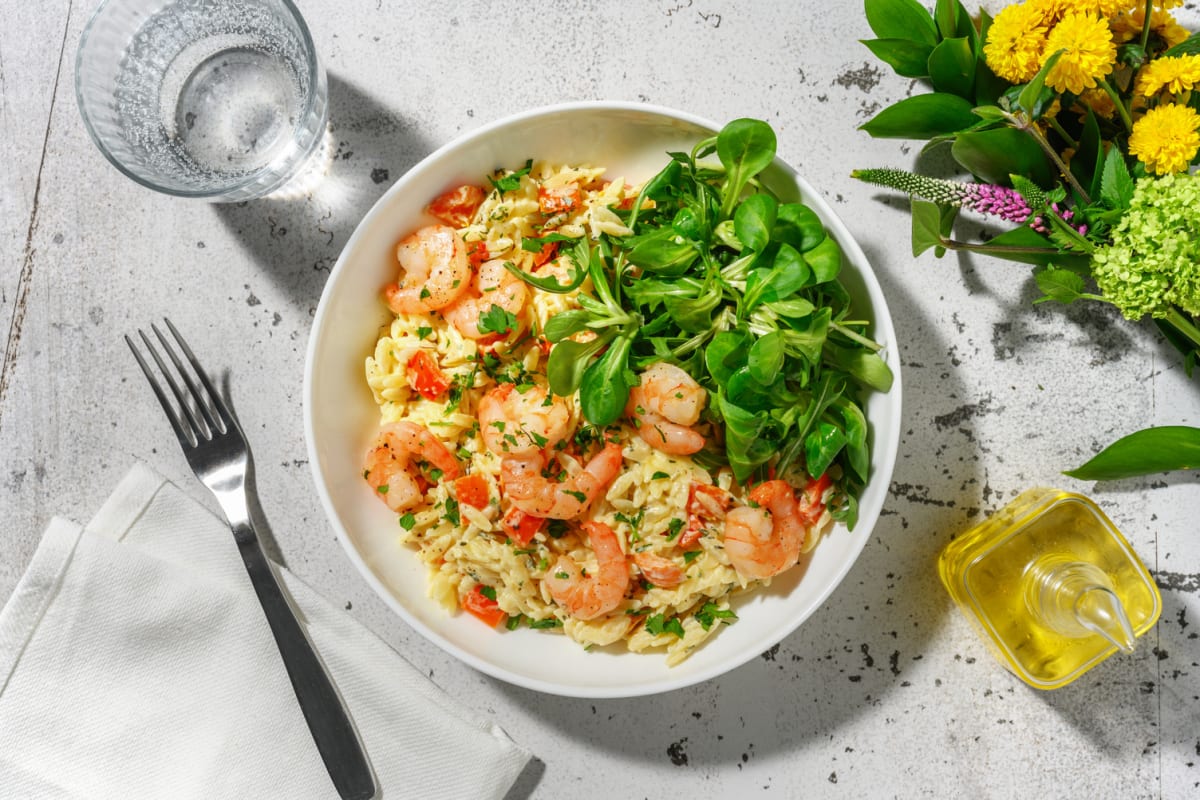 Orzo aux crevettes sauce ail & persil