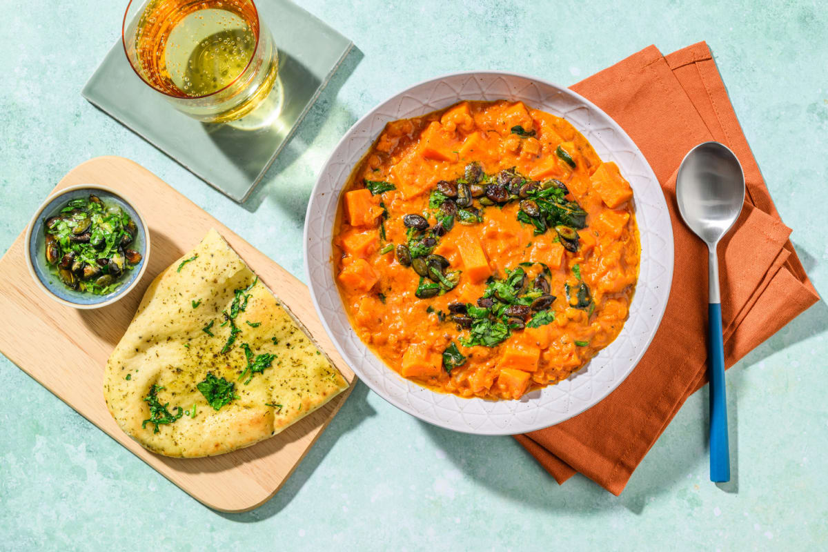 Dahl de lentilles, patate douce & épinards