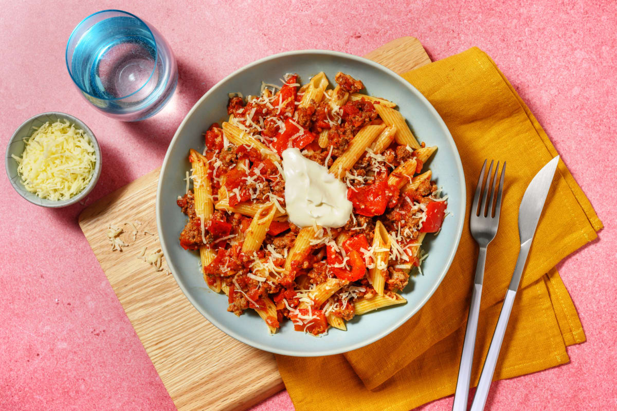 Penne & bœuf haché aux saveurs mexicaines