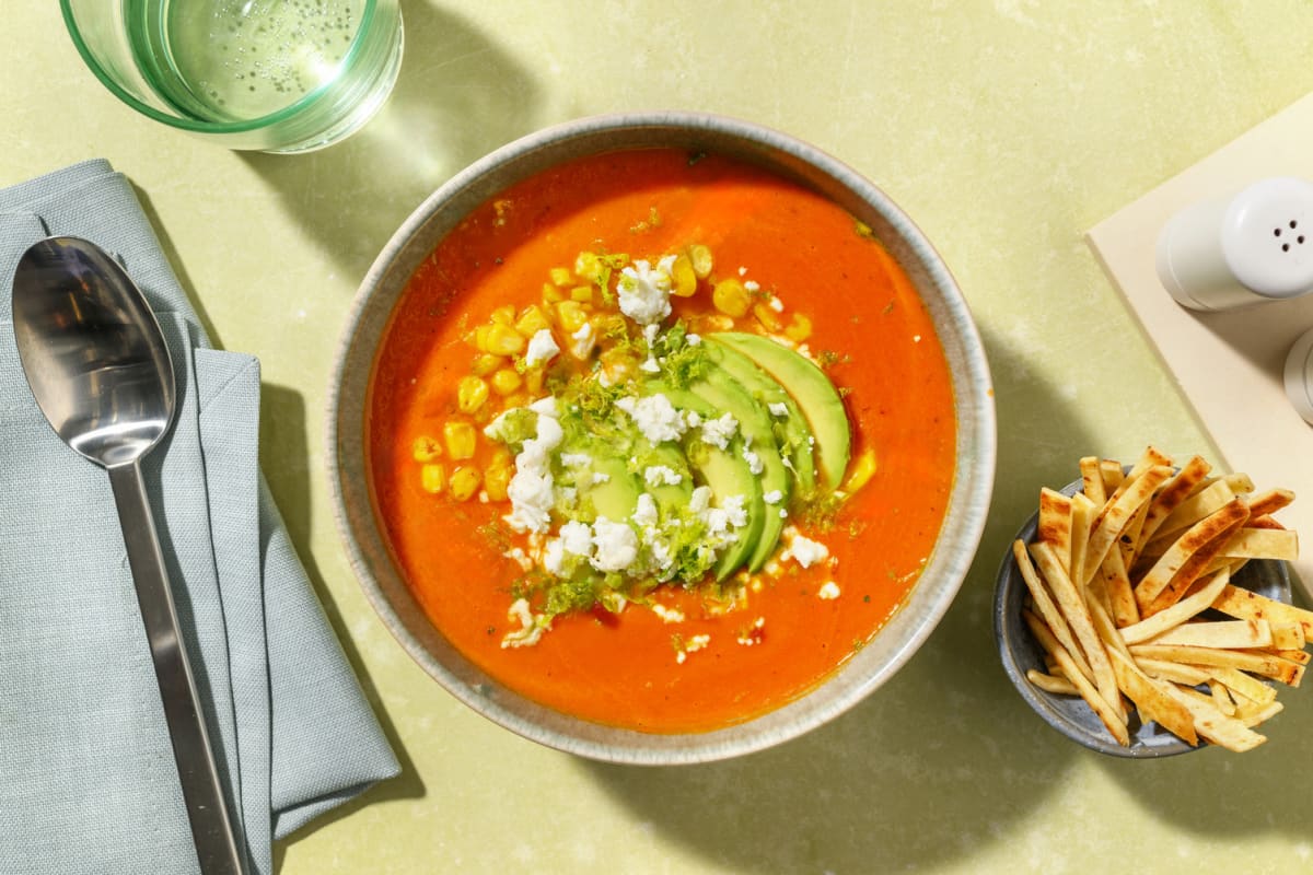 Soupe aztèque, maïs doré & avocat