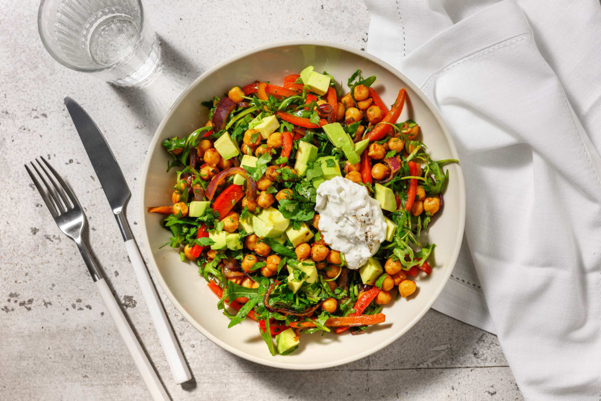 Salade pois chiches grillés, avocat & fromage