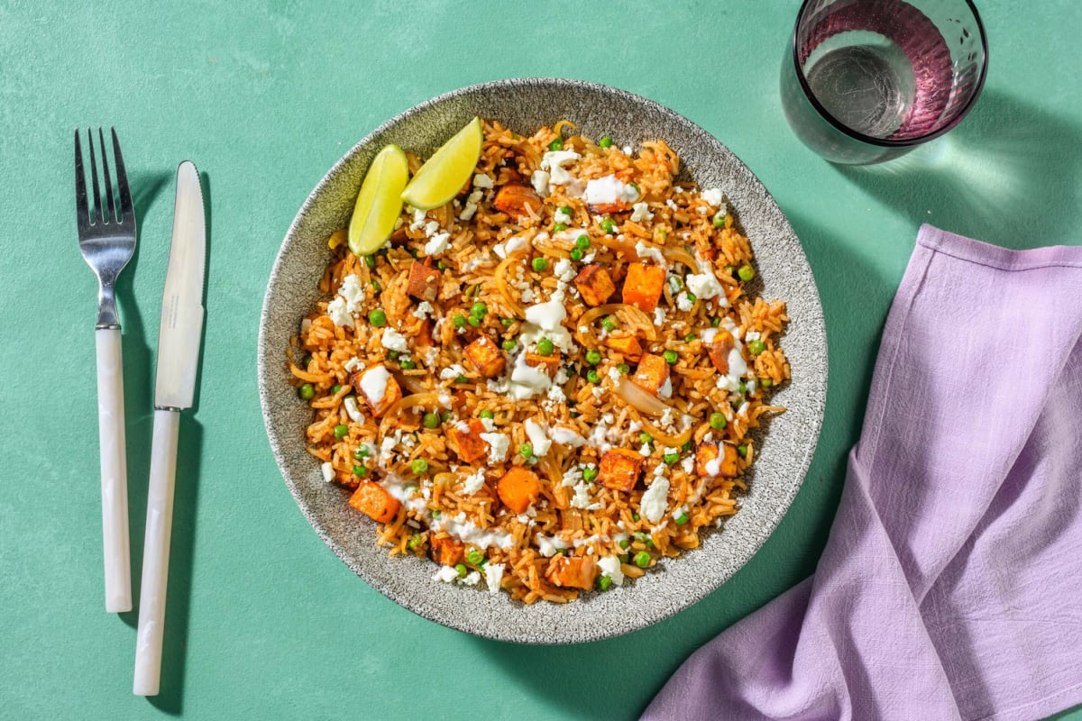 Cajun Spiced Chorizo Rice and Roasted Sweet Potato