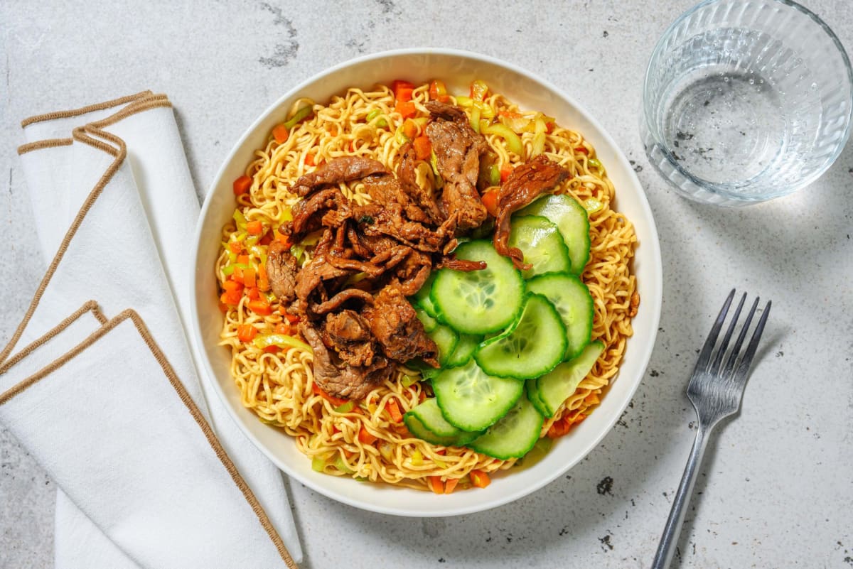 Beef teriyaki met volkoren noedels