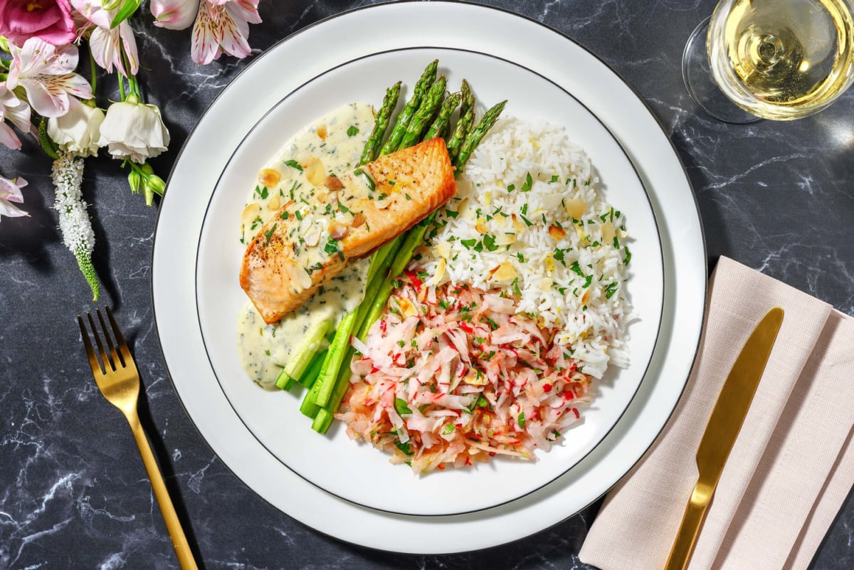 Gerösteter Lachs mit grünem Spargel