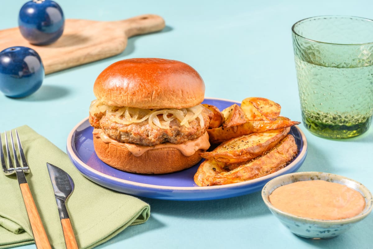 Hamburguesa de cerdo con salsa de chipotle