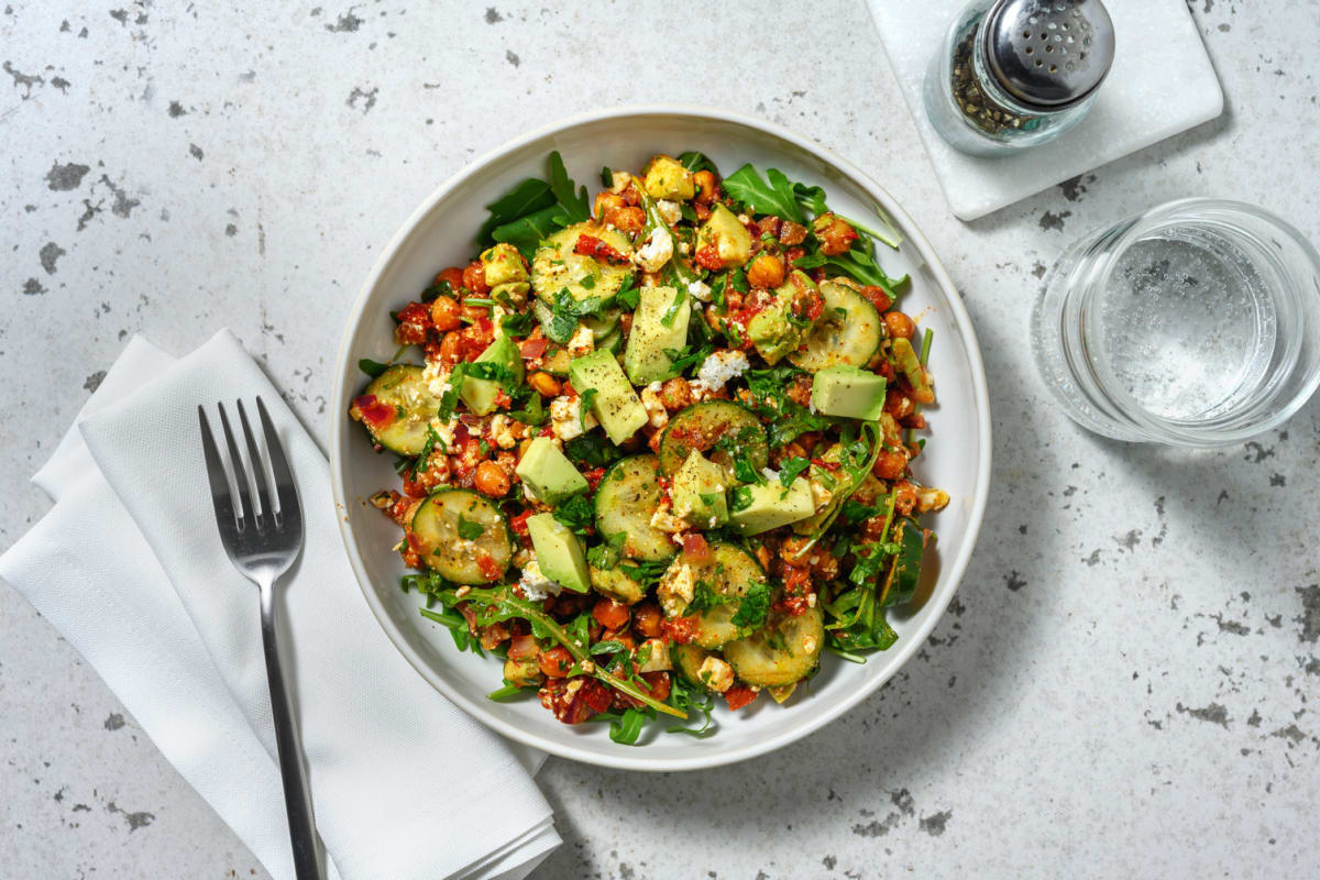 Salade de pois chiches rôtis, avocat & fromage