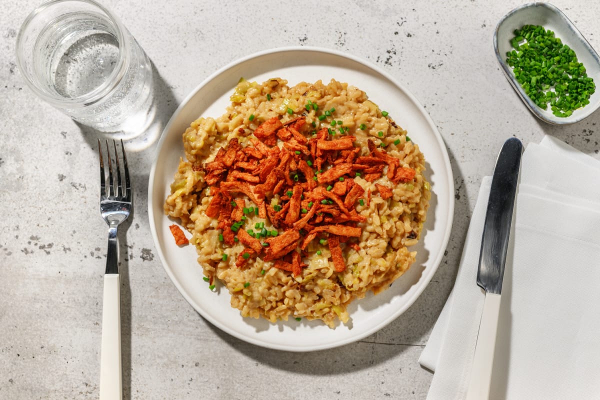 Le Végé : Risotto poireau & lardons végétaux 
