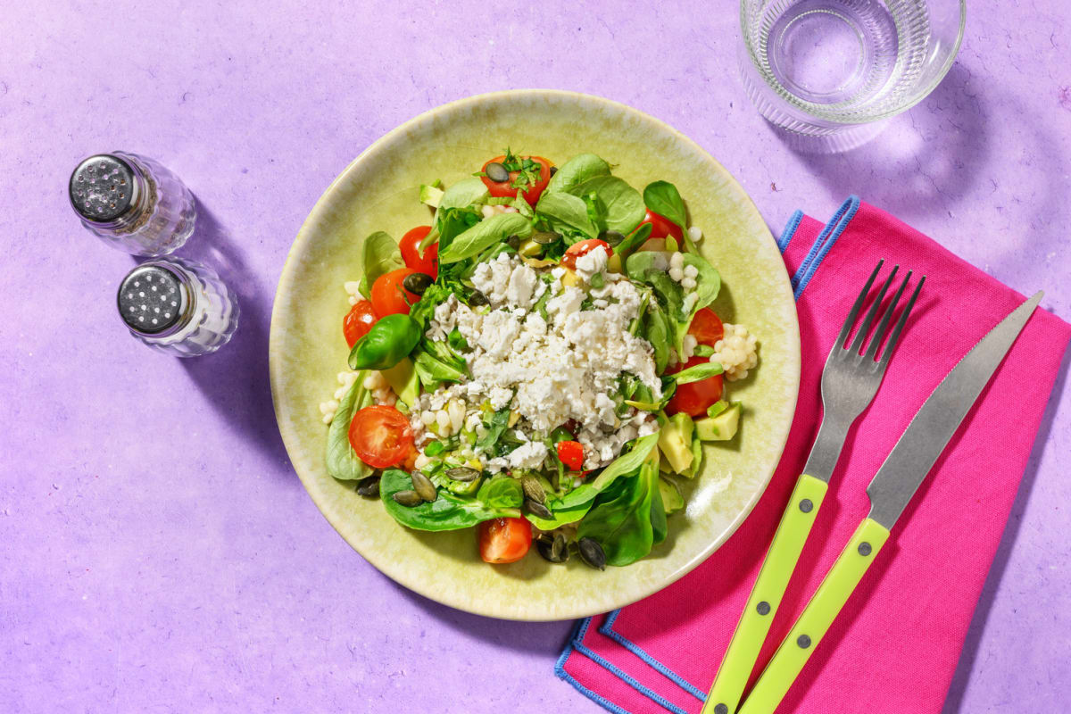 Bowl de couscous perlé, feta AOP & avocat