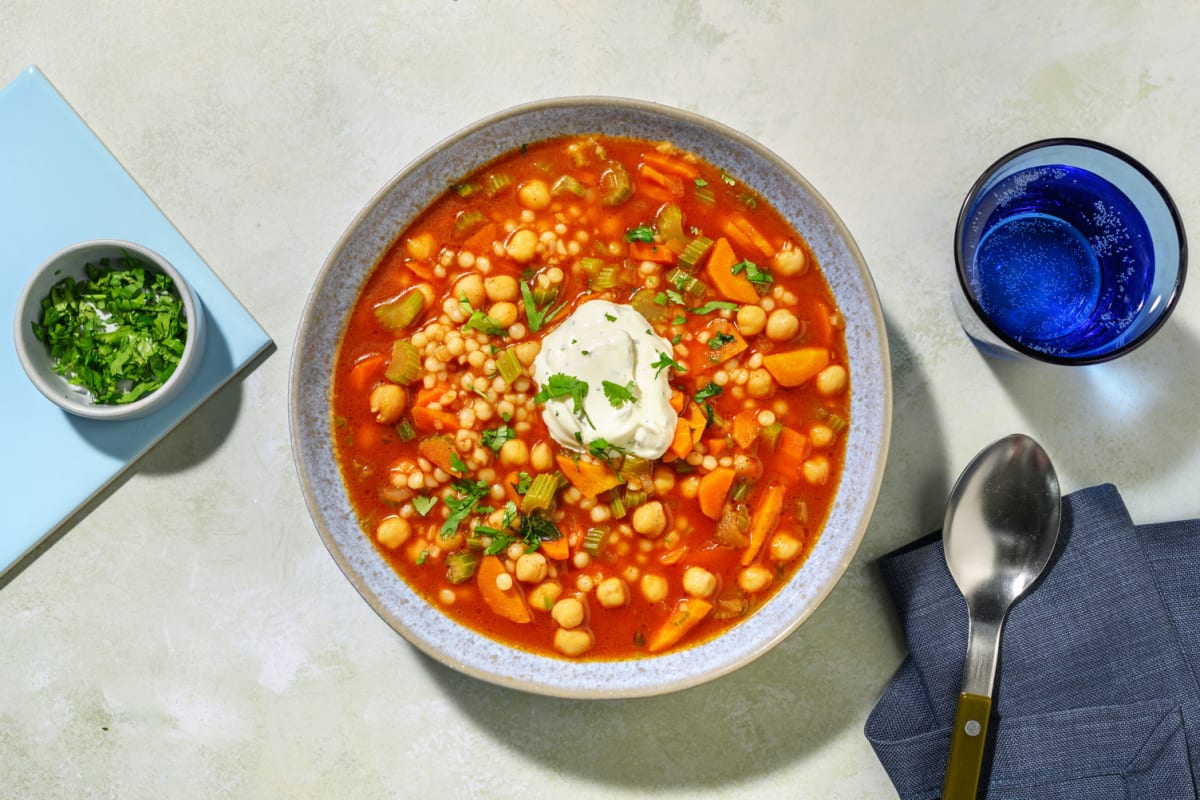 Berkoukes végétarienne : soupe au couscous perlé