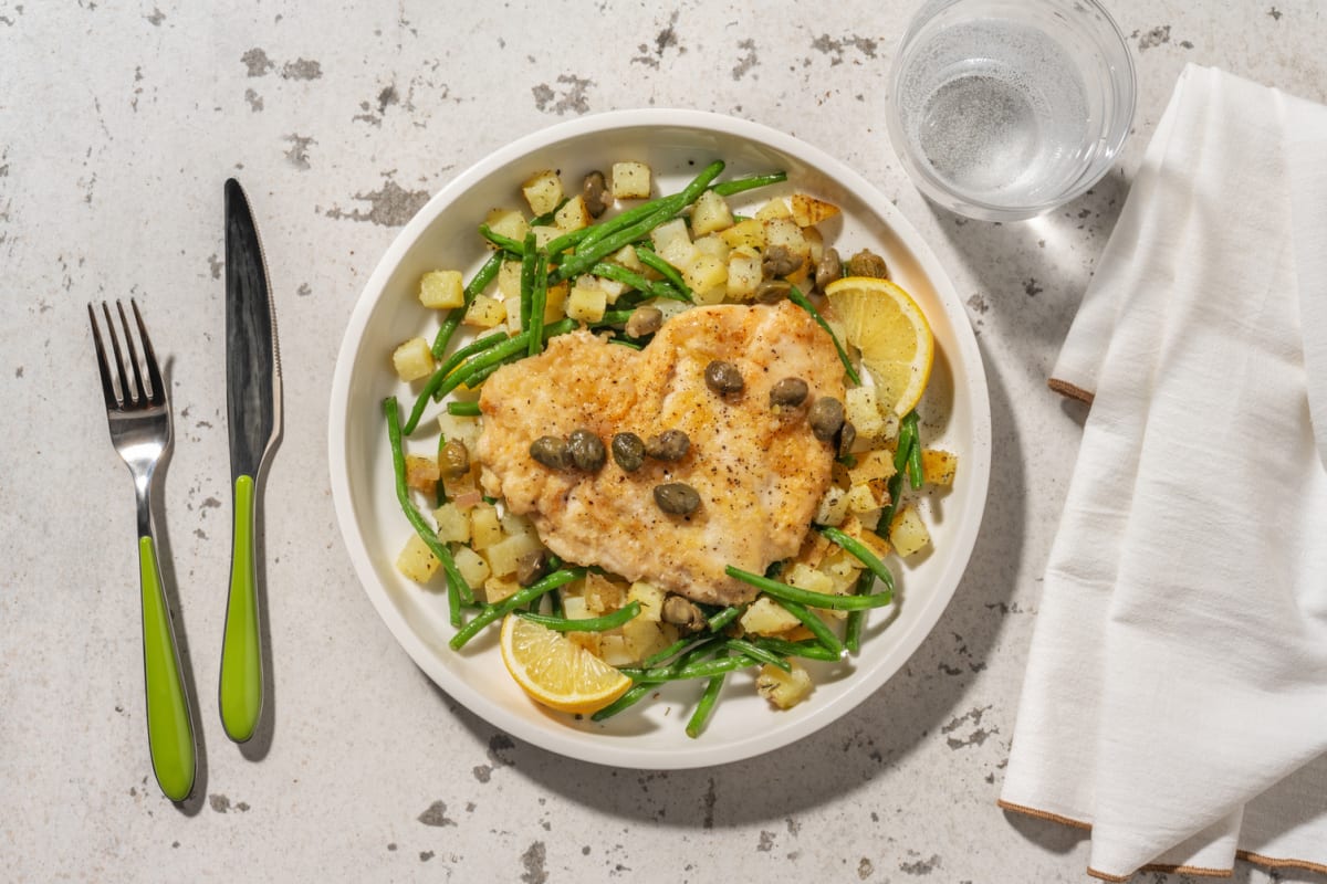 Piccata poulet, sauce citron & câpres