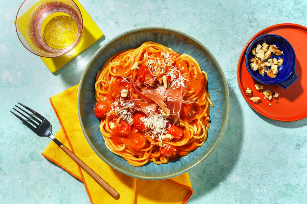 Spaghetti, pesto rosso & jambon sec