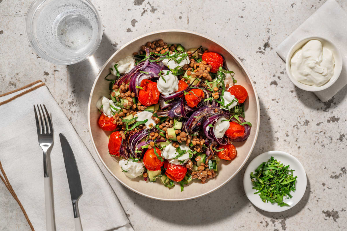 Salade de lentilles & sauce yaourt au chèvre