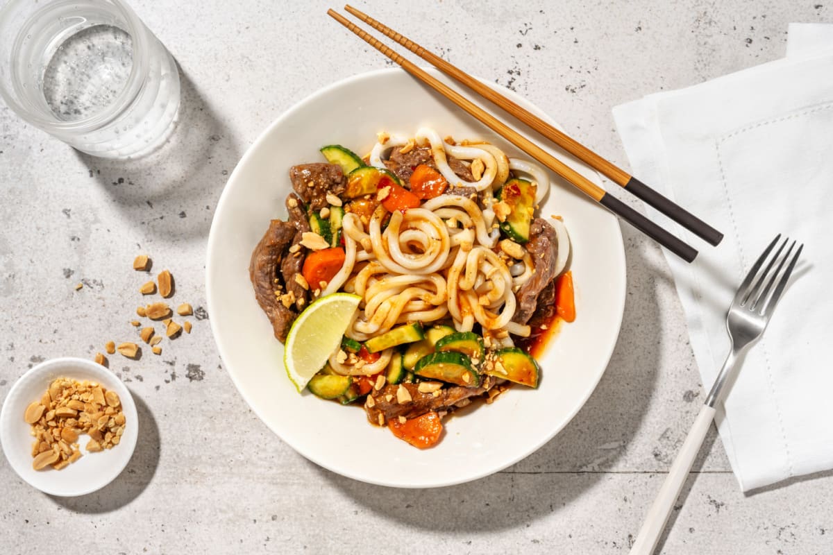 Salade de bœuf à la thaï & nouilles udon  