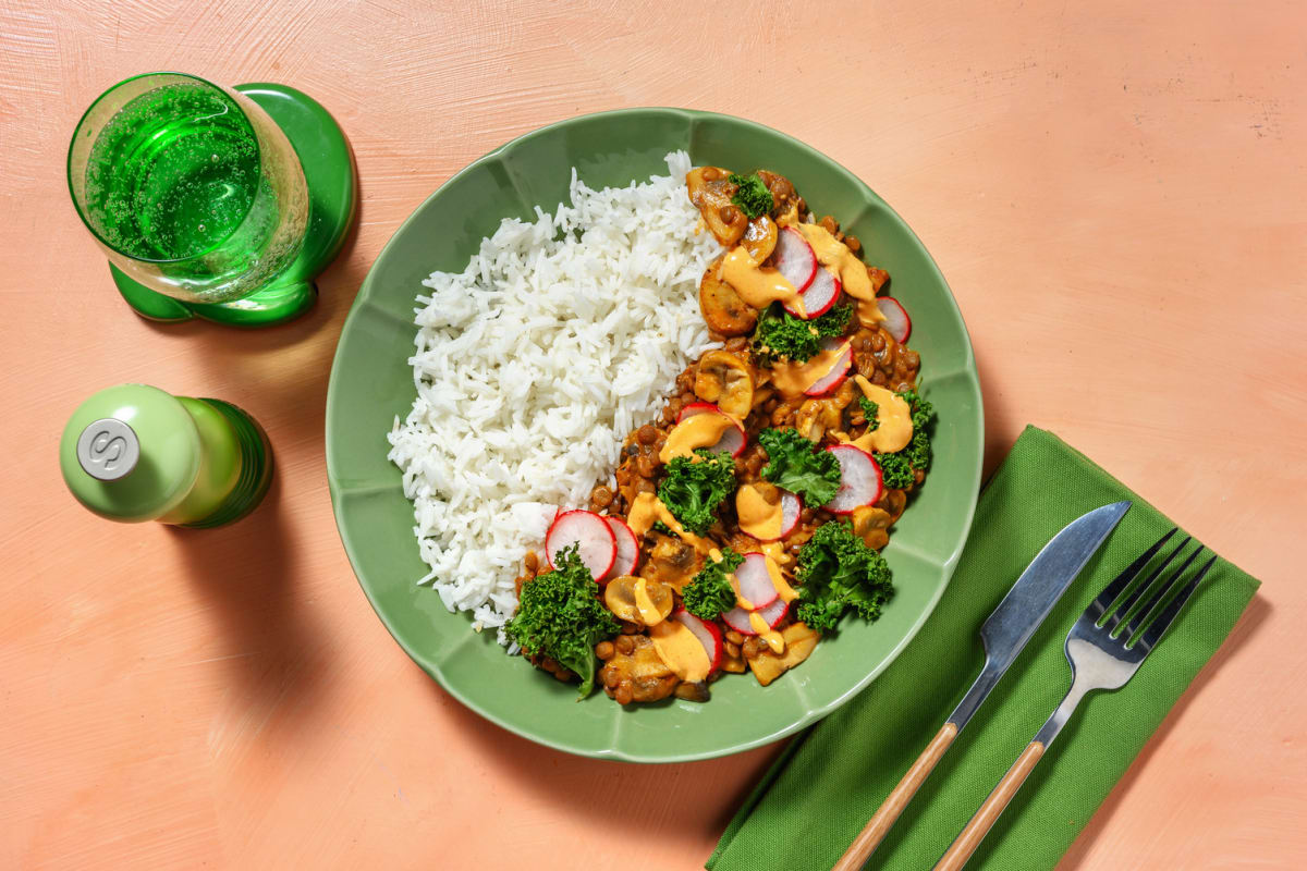 Spicy Korean Mushrooms and Lentils 