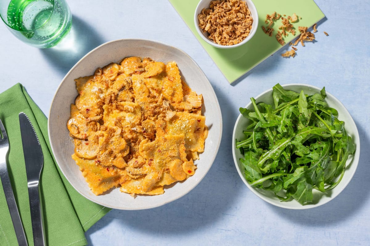 Creamy Gochujang Spinach & Ricotta Ravioli