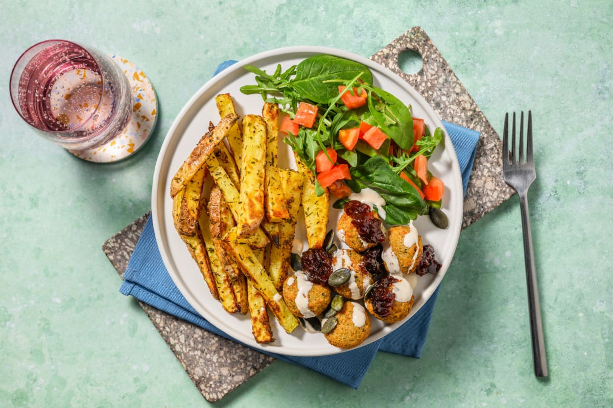 Harissa Falafels and Seasoned Chips