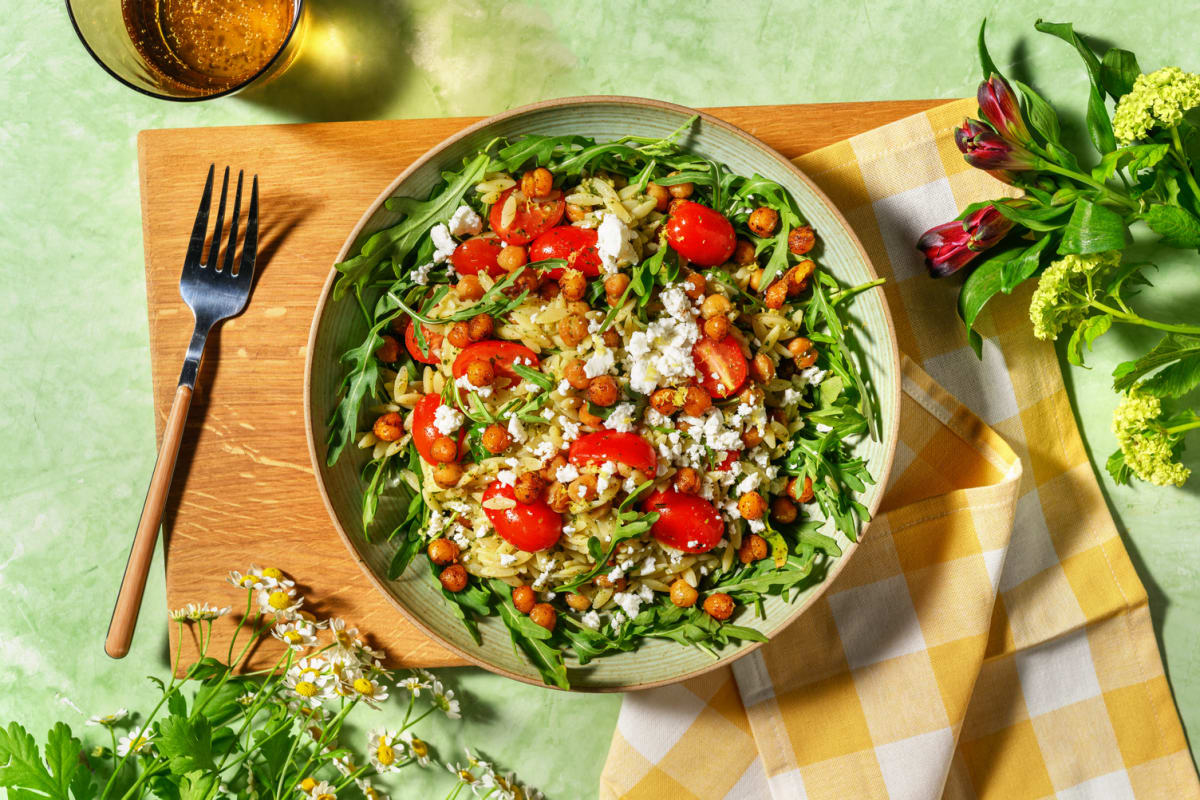 Pesto Orzo and Roasted Chickpea Salad