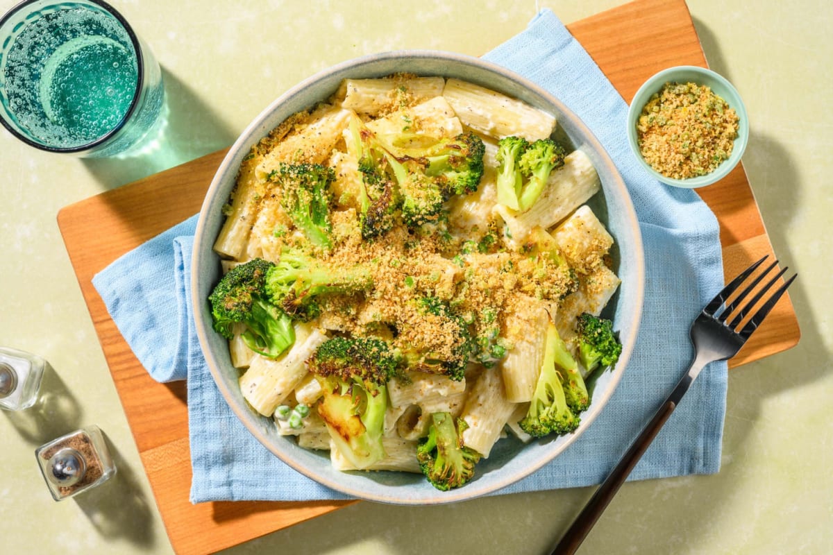 Creamy Lemony Chicken Rigatoni and Roasted Broccoli