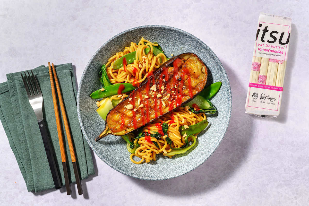 Japanese Style Miso Aubergine on Noodles