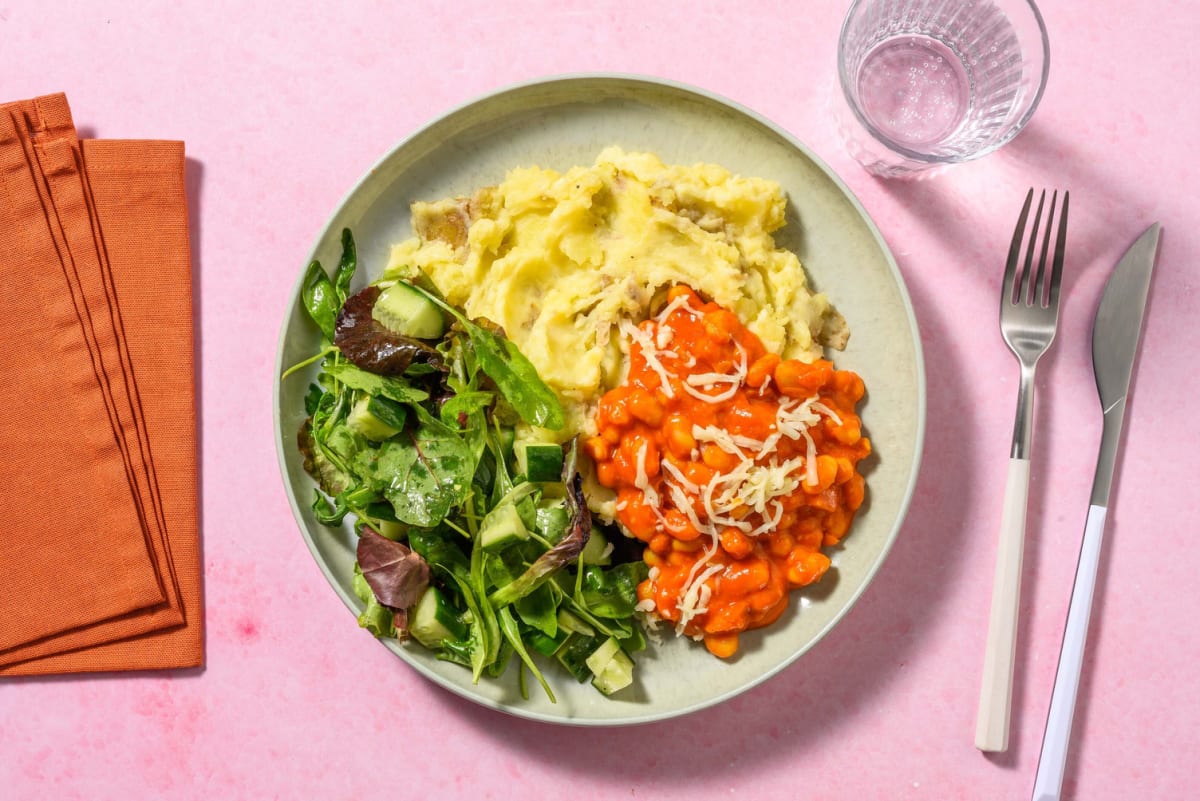 Cheesy Curried Beans and Mash