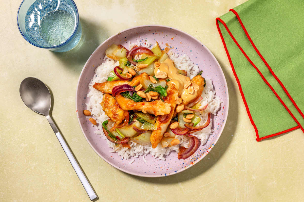 Dinde épicée, pak choï & cacahuètes