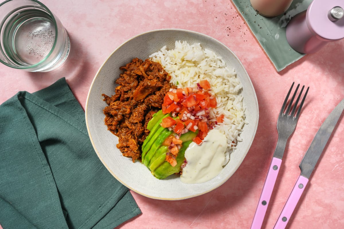 Carnitas bowl : bœuf effiloché & pico de gallo