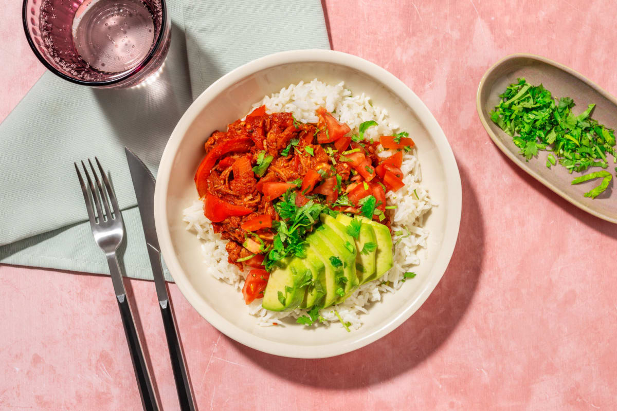 Bowl tex-mex pulled pork, avocat & poivron