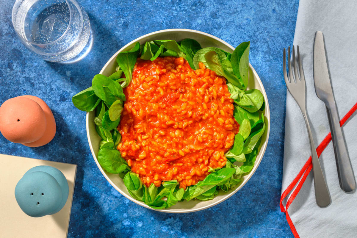 Risotto al forno : lardons, tomate & pesto rosso