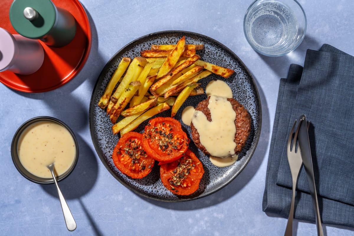 Le Végé : Steak végétal sauce au poivre