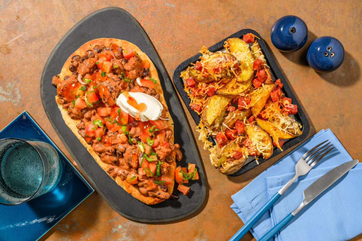 Chilli Loaded Naan and Cheesy Chorizo Wedges