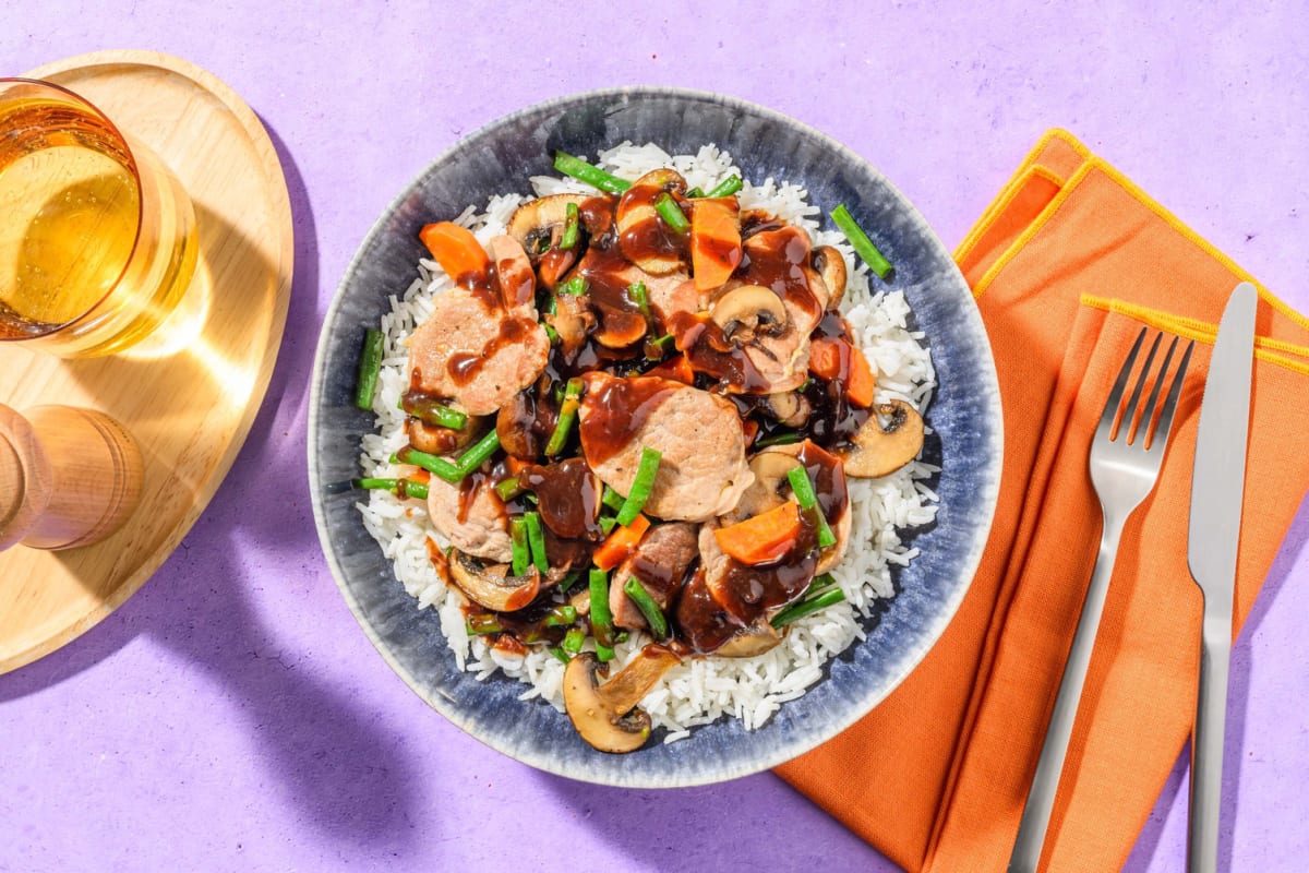 Stir Fry Schweinsfilet mit Soja-Pflaumensauce