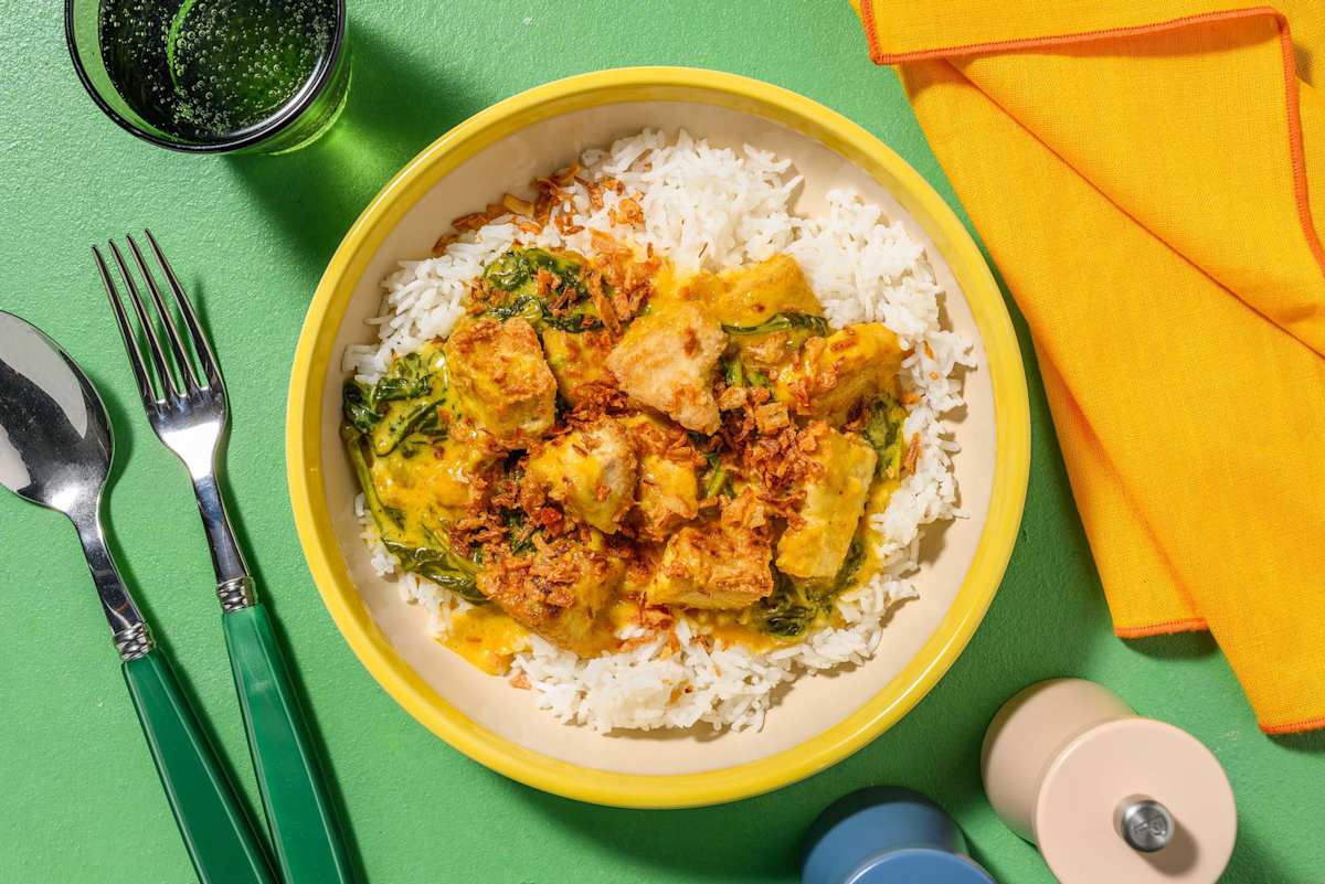 Palak Tofu Curry and Basmati Rice
