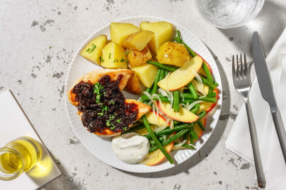 Hähnchenbrust mit Zwiebel-Chutney-Haube