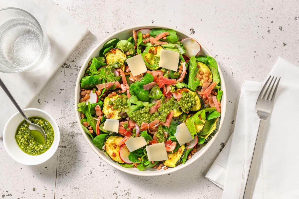 Bowl lentilles, courgette & jambon sec