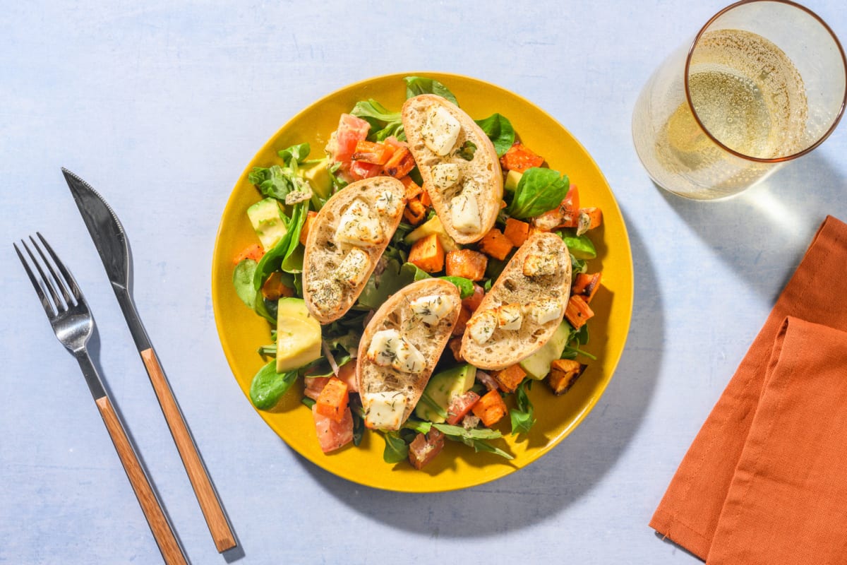 Avocado salad & tartines chèvre-miel