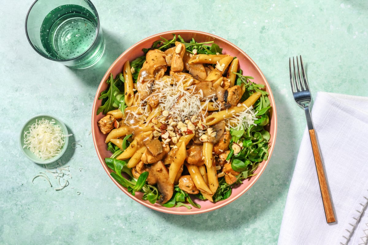 Penne forestières « minute » au poulet 