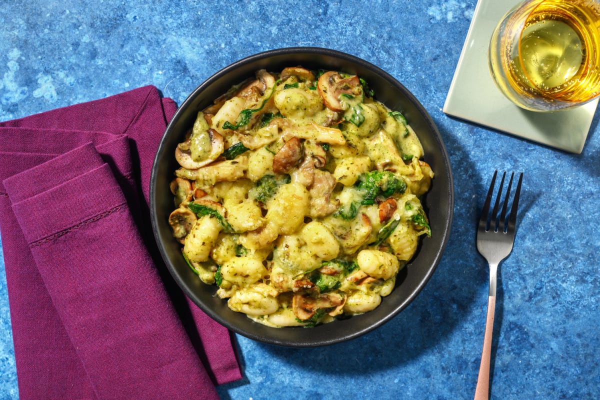 Gratin flash : gnocchi, champis & épinards
