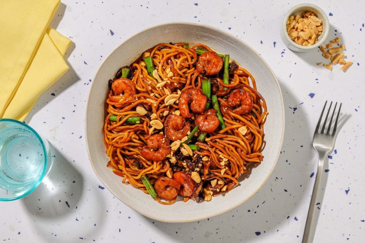 Sweet and Sticky Honey Sambal Prawn Noodles