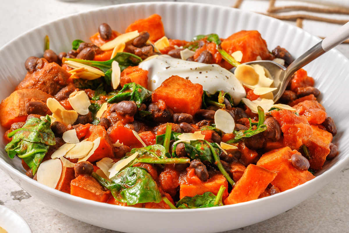 Warming Harissa, Black Bean and Sweet Potato Bowl