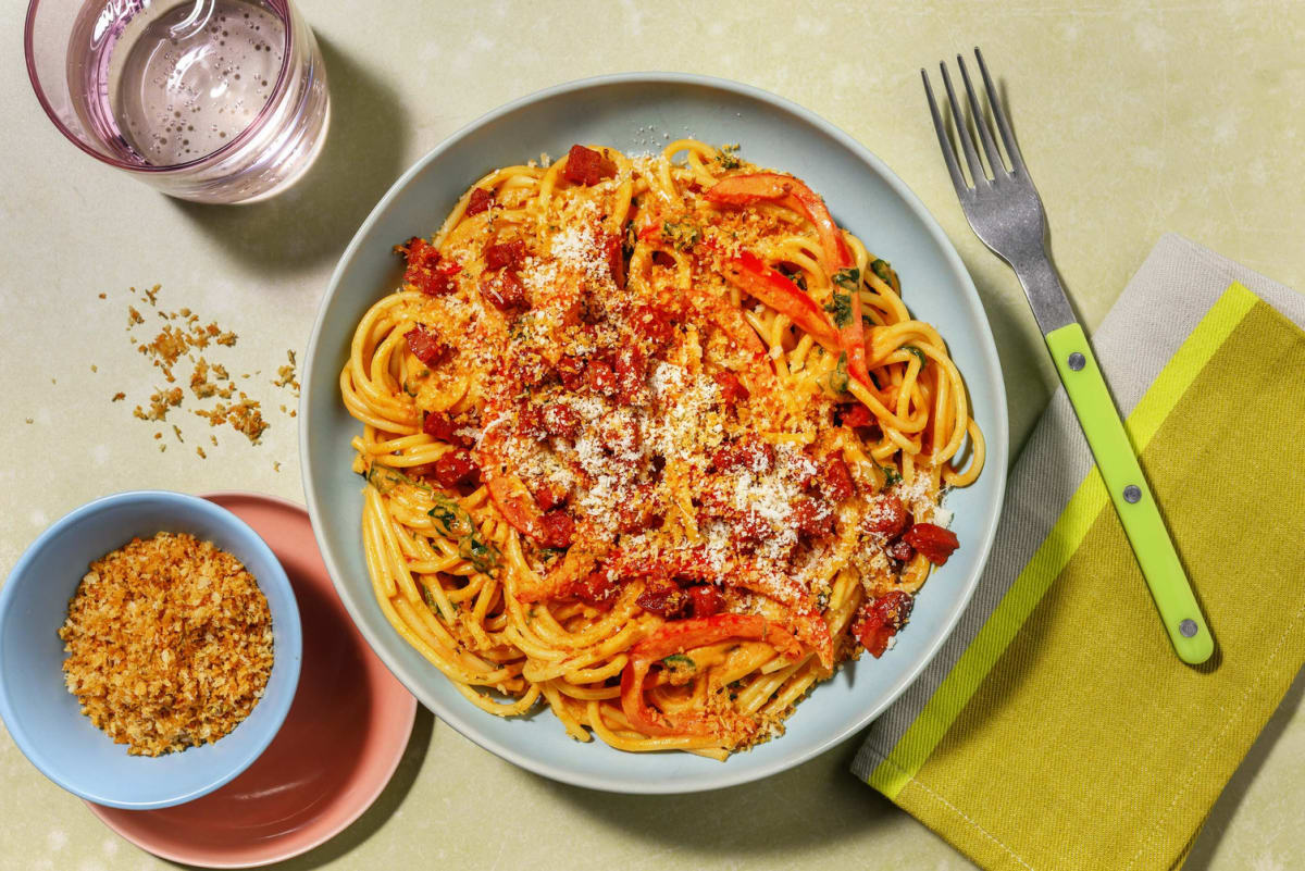 Chorizo spaghetti in cajun sauce