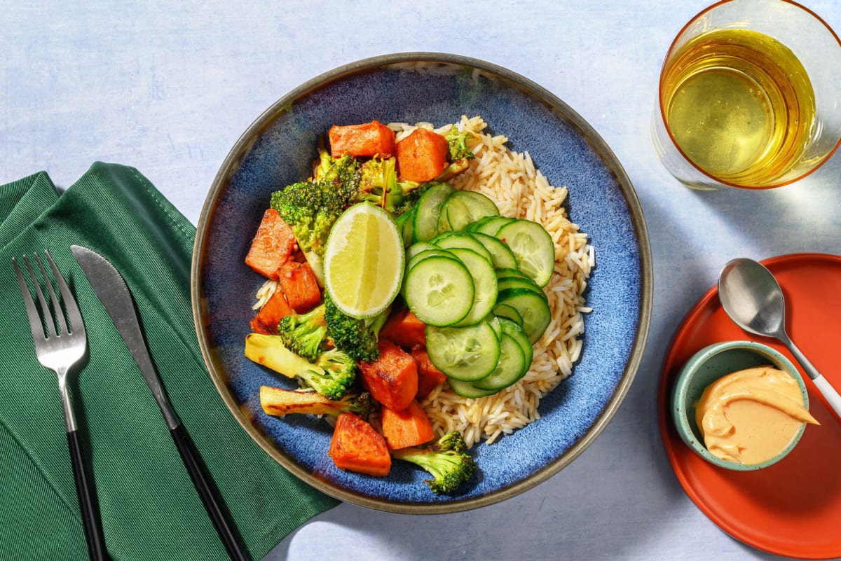 Reis-Bowl mit scharfem Broccoli