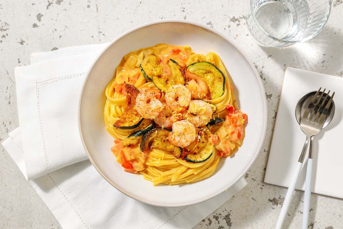 Linguine met garnalen in romige saus